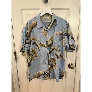 Island Republic Blue & Green Fern Print Short Sleeve Button Down Shirt sz L